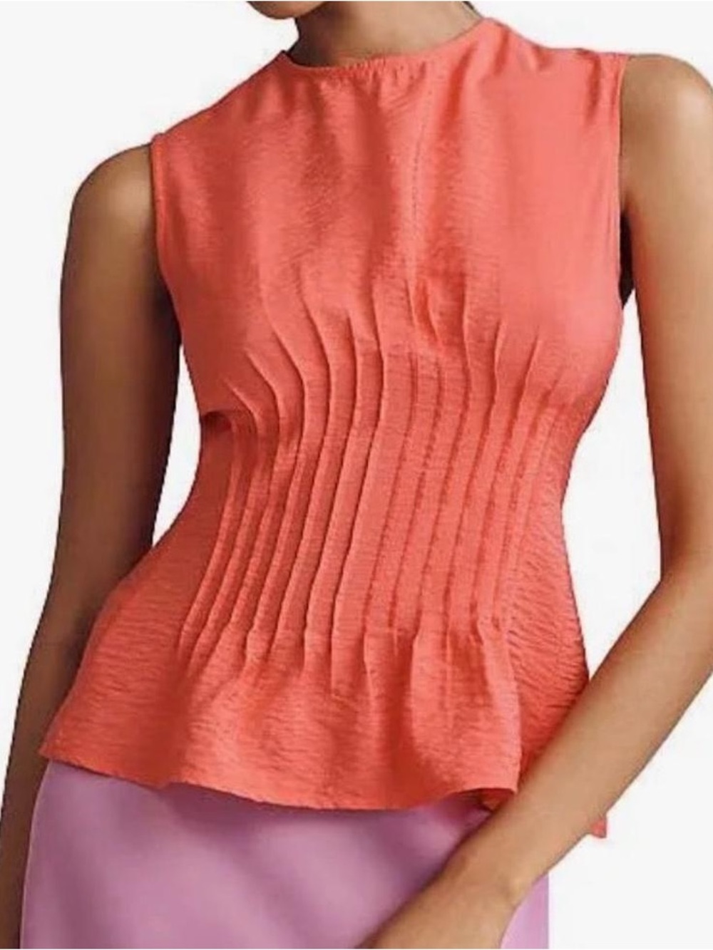 Anthropologie Coral Pintuck Peplum Sleeveless Top